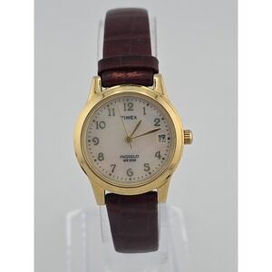 Timex LADIES Indiglo Date Watch 25mm Case w/ Leather Strap - New Battery